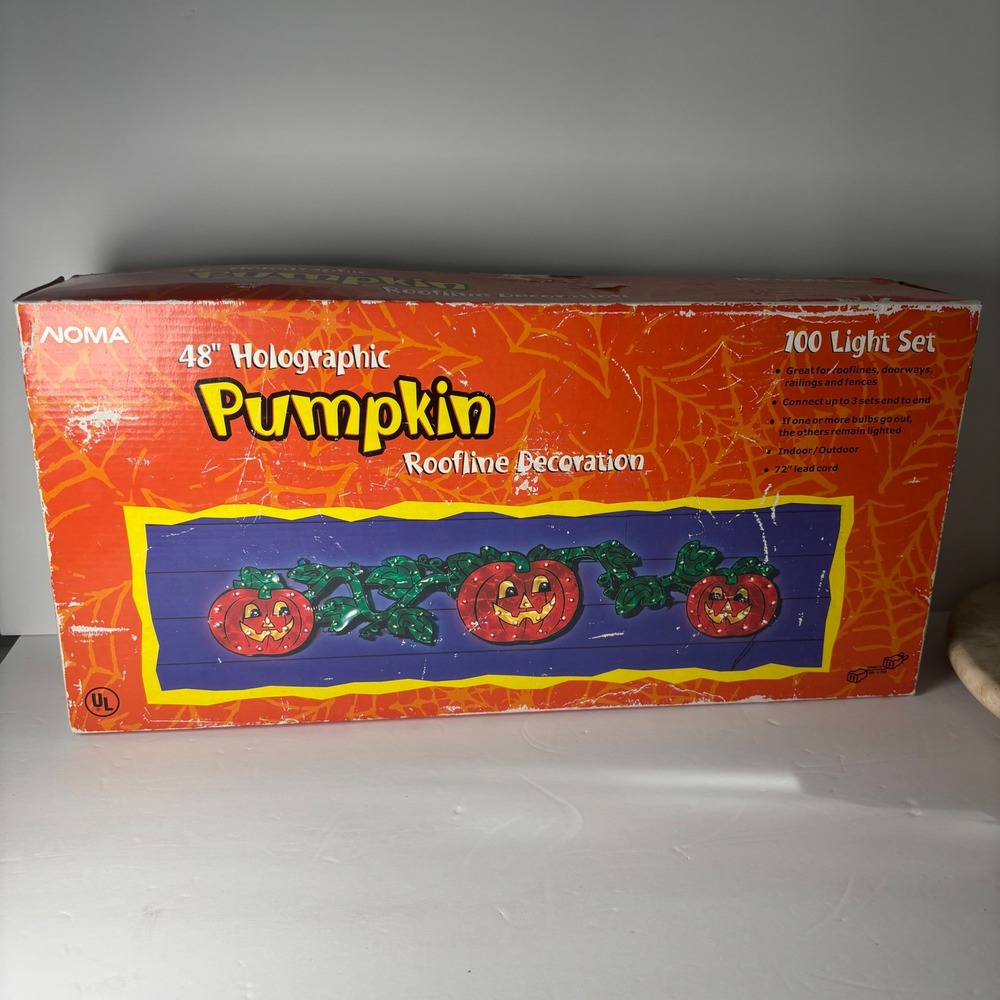 NOMA Holographic Pumpkin Roofline Decoration‎ 48" Orange 100 Light Set Vintage